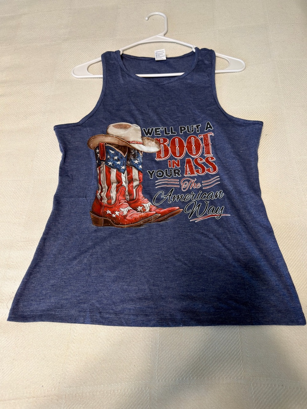 Men's Navy Patriotic Graphic Tank Top with Cowboy Boot Design